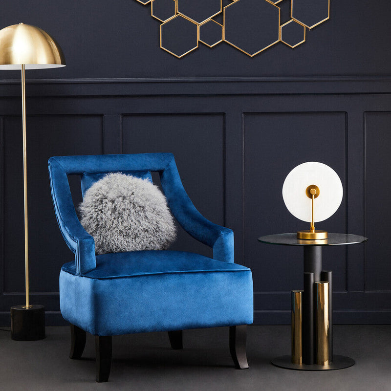 Clear Glass Top Side Table with Black and Gold Column Base | Oria