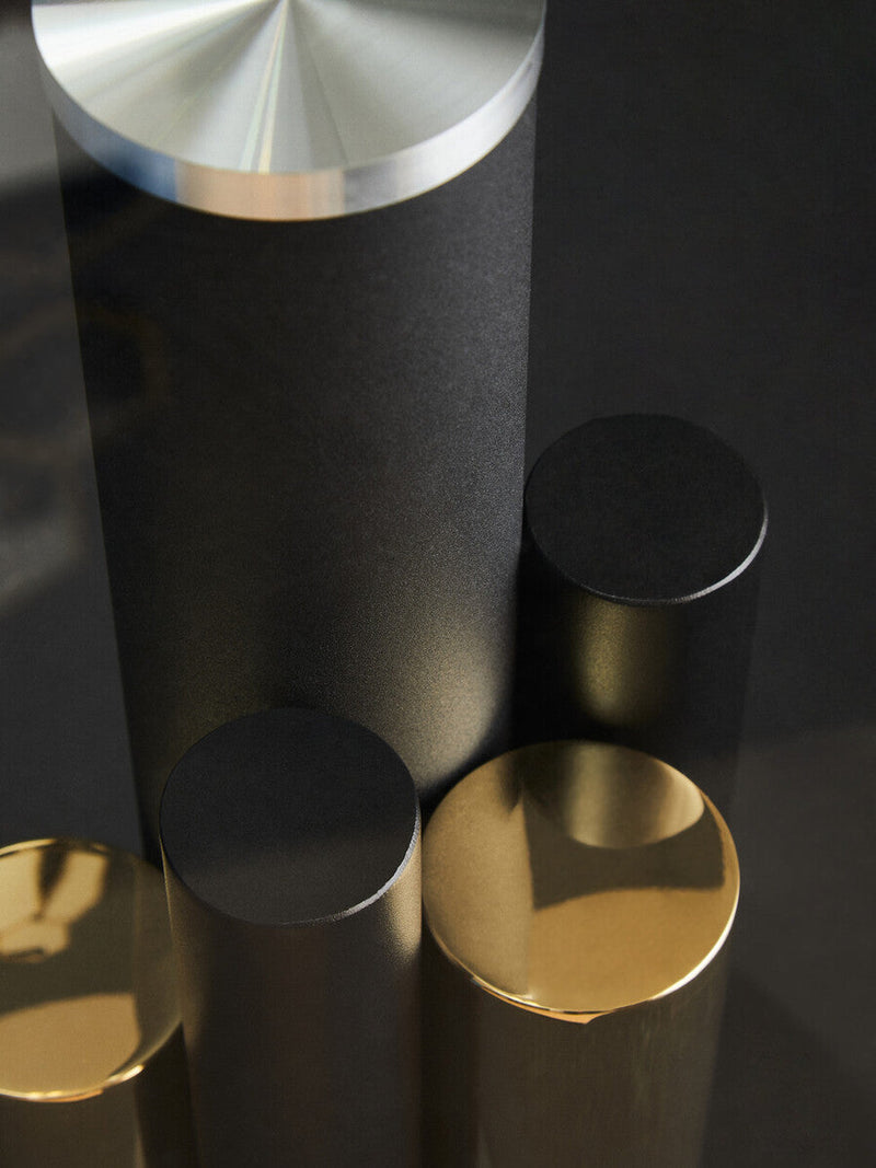 Clear Glass Top Side Table with Black and Gold Column Base | Oria