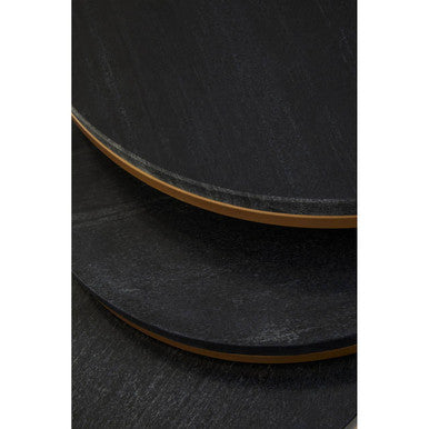 Nest of 3 Black Marble Round Top Nesting Tables with Matte Gold Metal Base | Varana