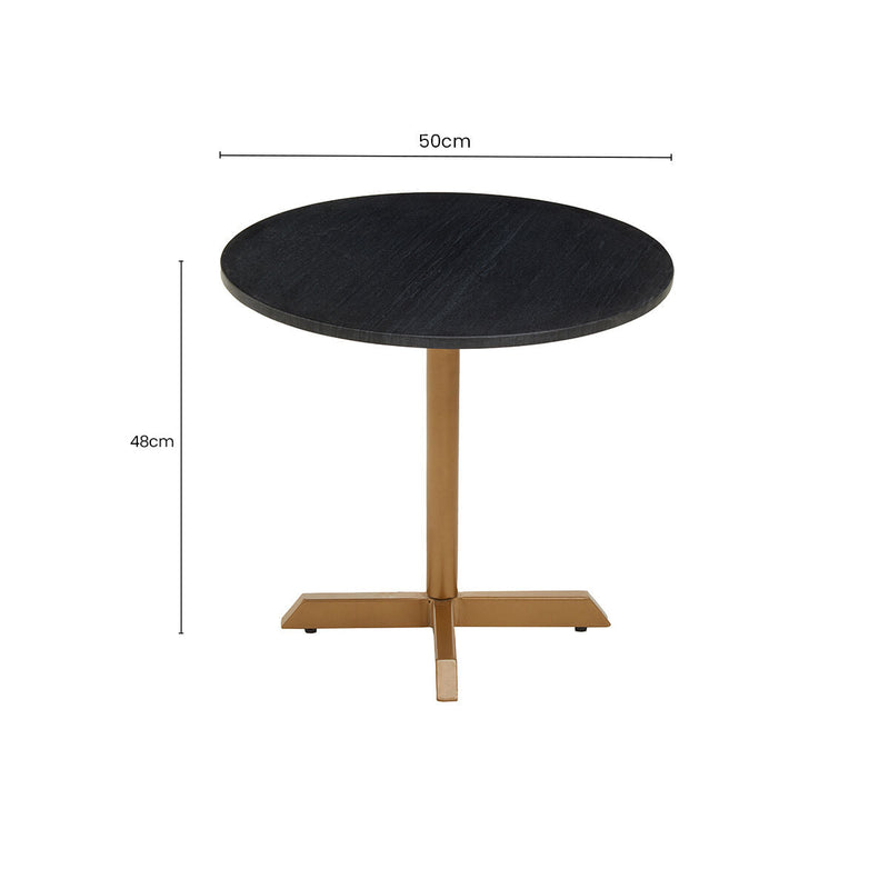 Black Round Marble Top Side Table with Matte Gold Metal Cross Base | Varana