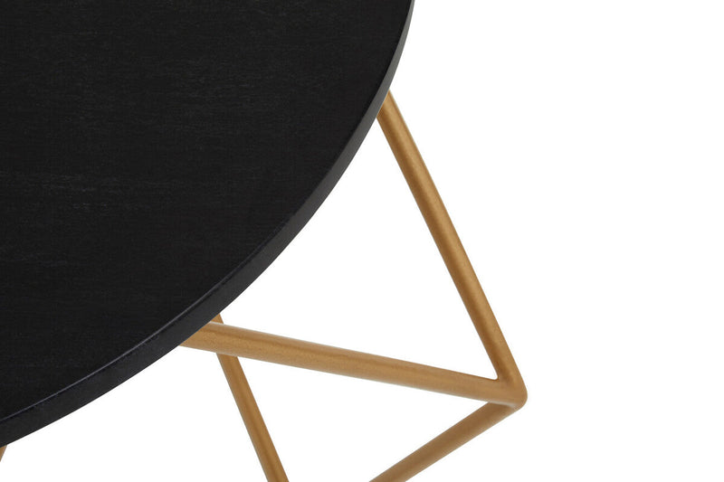 Black Round Marble Top Coffee Table with Matte Gold Finish Geometric Metal Frame | Varana
