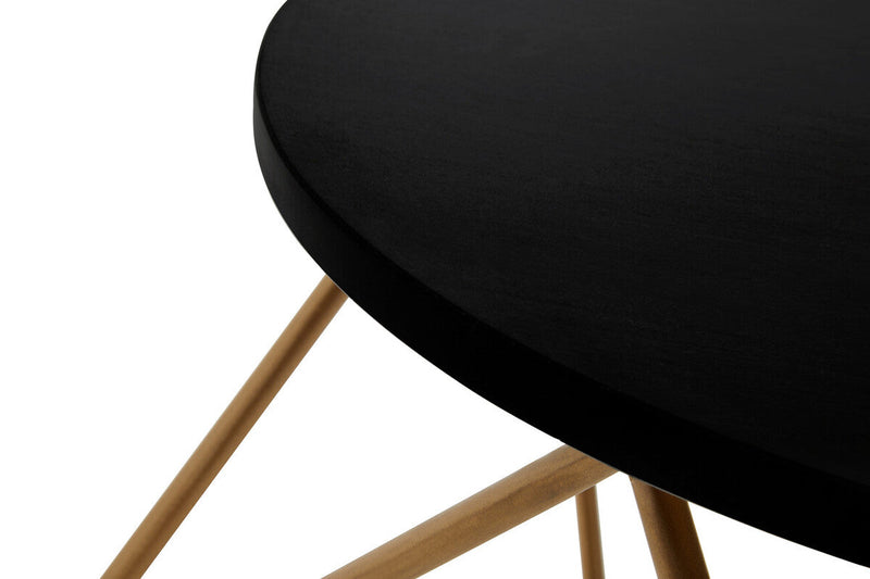Black Round Marble Top Coffee Table with Matte Gold Finish Geometric Metal Frame | Varana