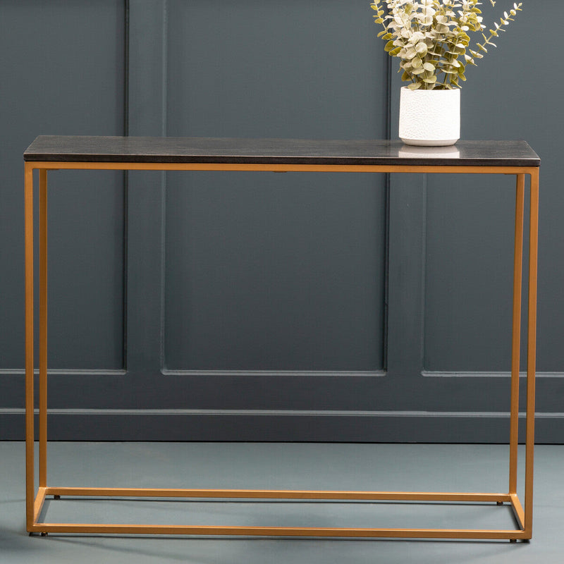 Black Marble Top Console Table with Matte Gold Metal Frame | Varana