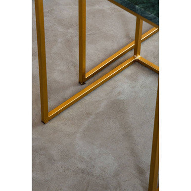 Nest of 2 Green Marble Top Side Tables with Gold Metal Bases | Mandoli