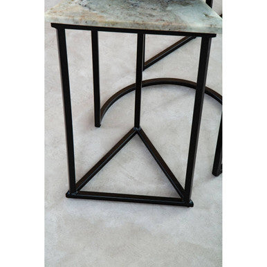 Marble Top Nest of 3 Tables with Black Metal Bases in Assorted Tones and Shapes | Mandoli