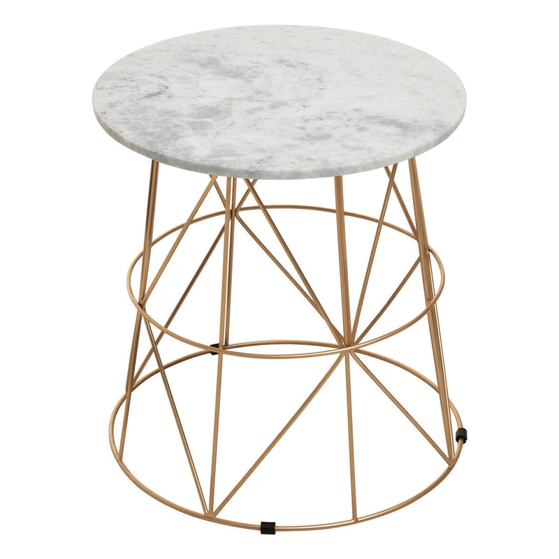 White Marble Top Round Side Table with Gold Cage Metal Frame | Mandoli