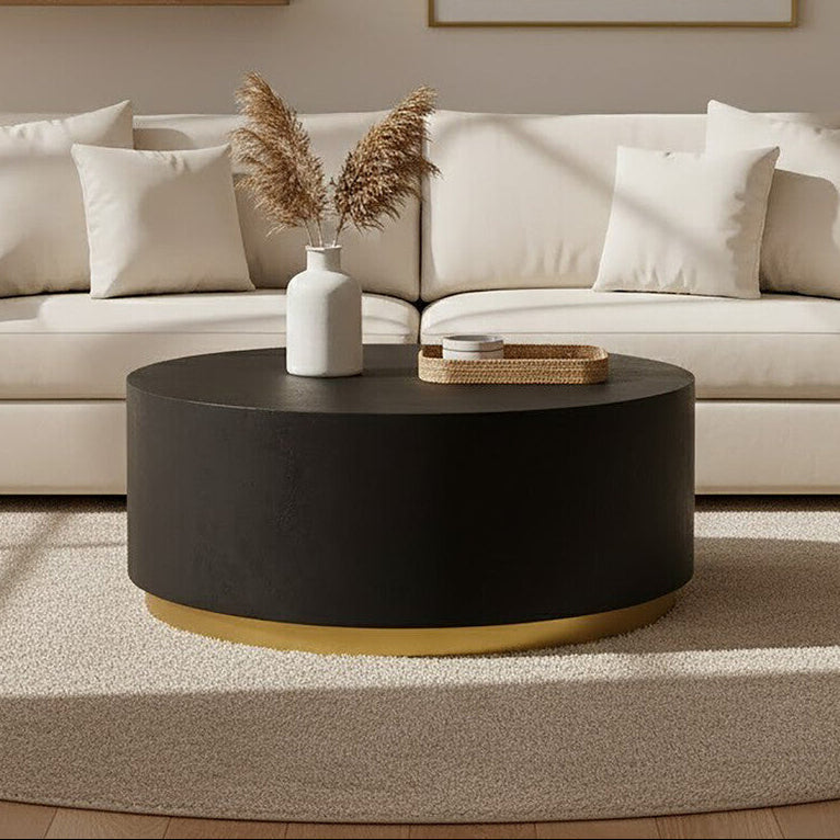 Black Concrete Effect Wood Coffee Table with Luxe Gold Metal Frame | Naro