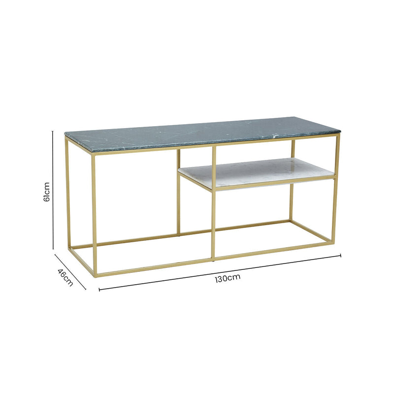 Assorted Marble Top Console Table with Geometric Gold Iron Frame and Lower Shelf | Nirav