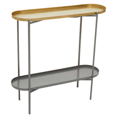 Two Tier Gold Geometric Console Table with Two-Tonal Contrast, Kobra