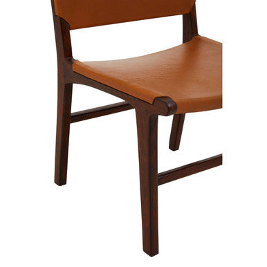 Inca Antique Brown Leather and Teak Wood Chair