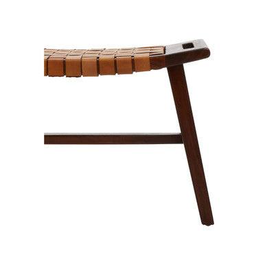 Inca Tan Leather and Teak Wood Stool with Lattice Design