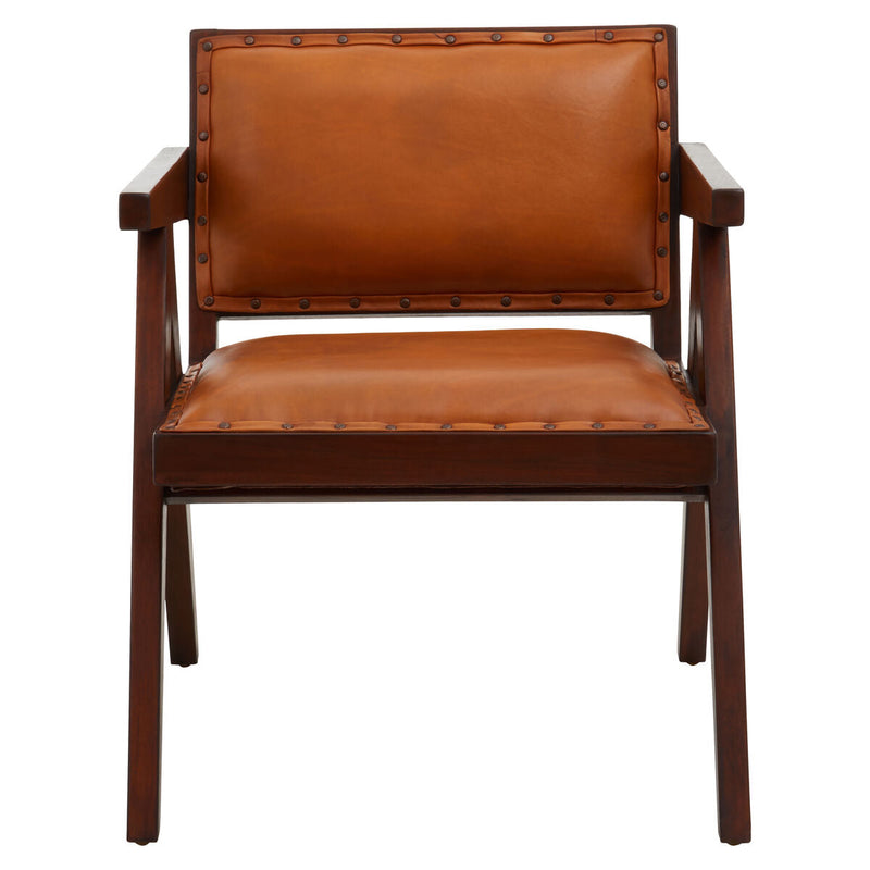 Tan Leather and Teak Frame Dining Chair | Inca