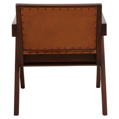 Tan Leather and Teak Frame Dining Chair | Inca