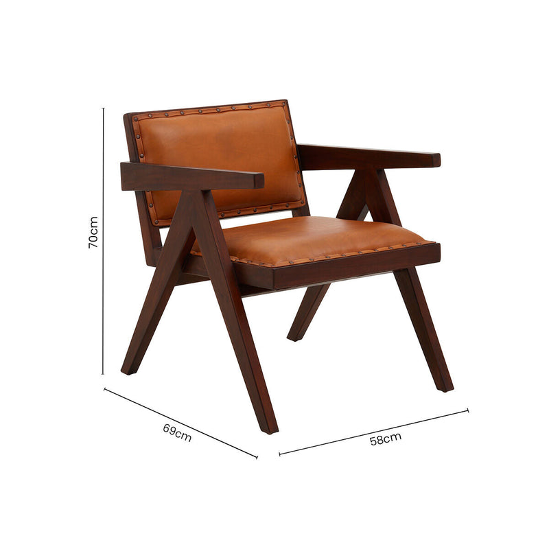 Tan Leather and Teak Frame Dining Chair | Inca