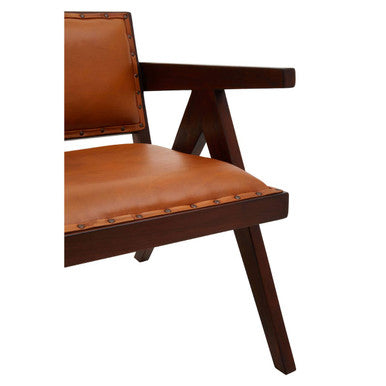 Tan Leather and Teak Frame Dining Chair | Inca