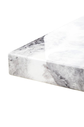 Grey Marble Top Dining Table with Pedestal Base and Stainless Steel Si ...