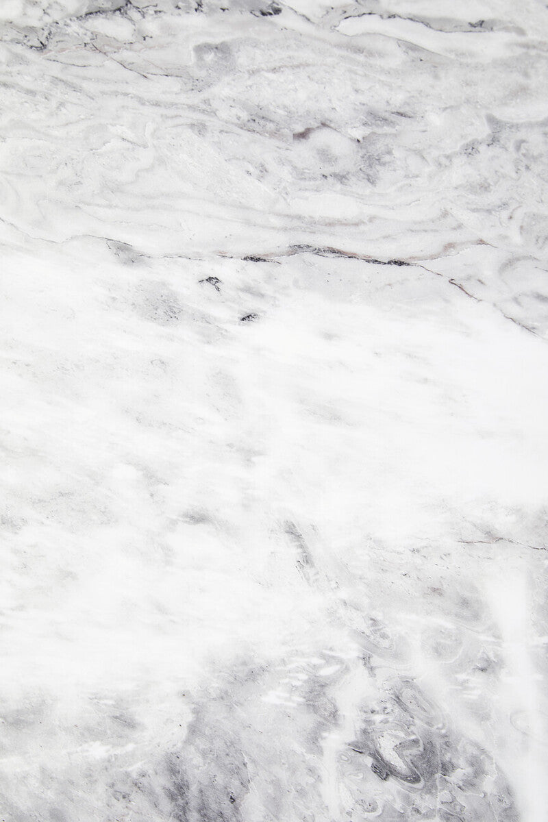 Grey Marble Top Side Table with Pedestal Base and Silver Stainless Steel Detailing | Saronno