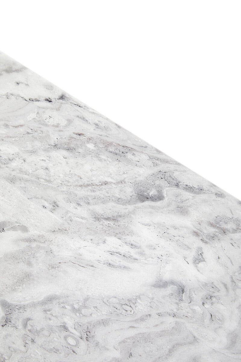 Grey Marble Top Side Table with Pedestal Base and Silver Stainless Steel Detailing | Saronno