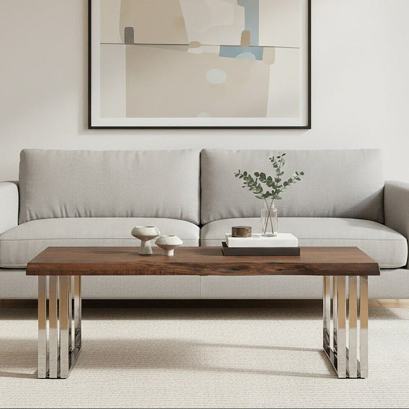 Natural Wood Top Coffee Table with Silver Stainless Steel Looped Base | Hampstead