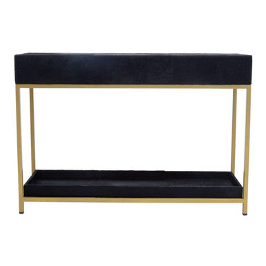 Black Hair-On-Leather 2-Drawer Console Table with Gold-Finished Metal Frame, Kensington Townhouse