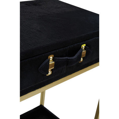 Black Hair-On-Leather 2-Drawer Console Table with Gold-Finished Metal Frame, Kensington Townhouse