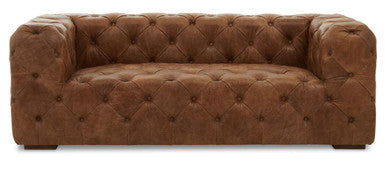 3 Seater Brown Leather Modern Chesterfield Sofa | Hoxton