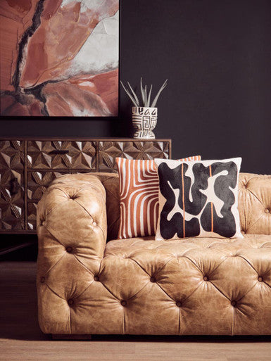 3 Seater Brown Leather Modern Chesterfield Sofa | Hoxton