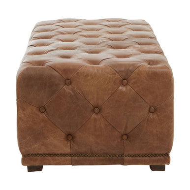Brown Leather Rectangle Chesterfield Ottoman | Hoxton