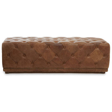 Brown Leather Rectangle Chesterfield Ottoman | Hoxton