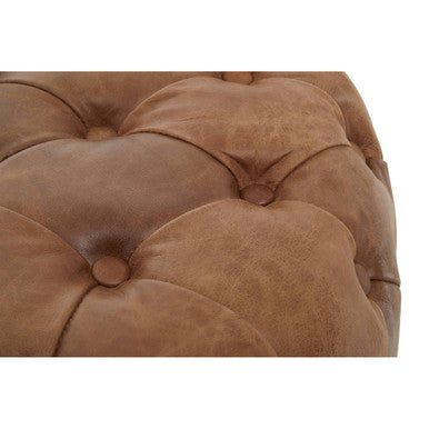 Tufted Leather Round Ottoman | Hoxton