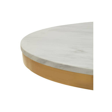 White Marble Round Top Dining Table with Luxe Gold Finish Pedestal Base | Azalea