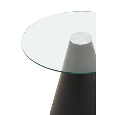 Clear Glass Round Top Dining Table with Black Conical Pedestal Base | Azalea