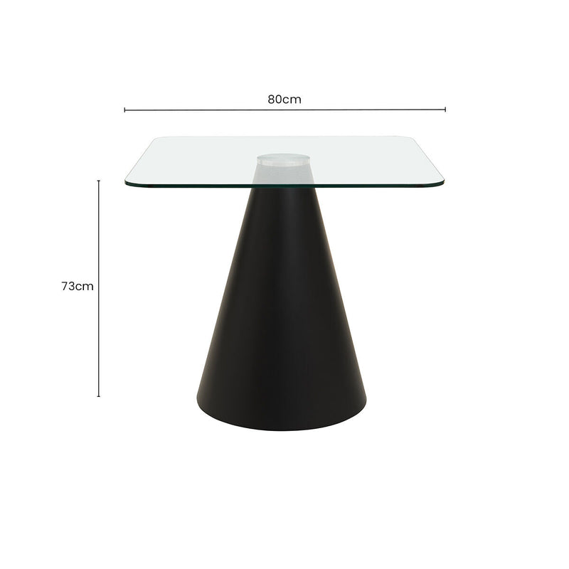 Clear Glass Square Top Dining Table with Black Conical Base | Azalea