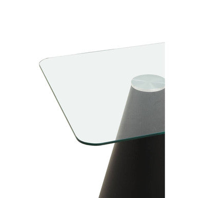 Clear Glass Square Top Dining Table with Black Conical Base | Azalea