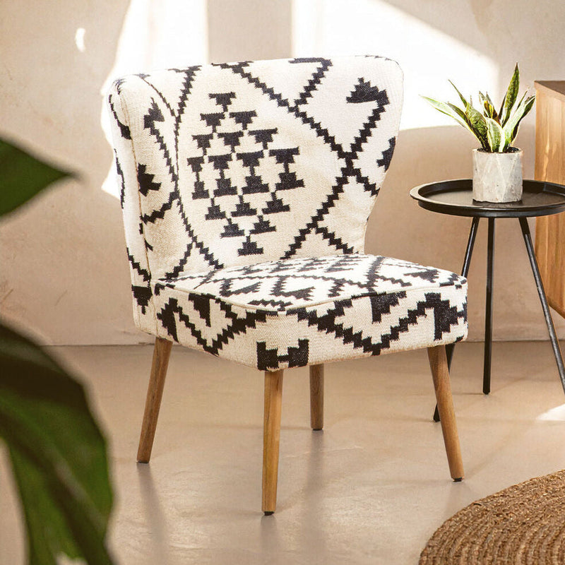 White and Black Berber Style Mango Wood Chair | Cefena