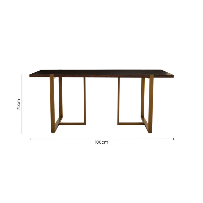 Grey Acacia Veneer Chevron Wood Rectangular Top Dining Table with Antique Brass Frame | Brando