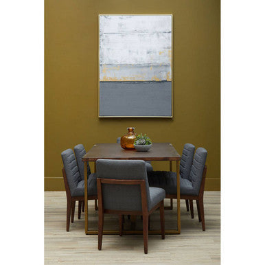 Grey Acacia Veneer Chevron Wood Rectangular Top Dining Table with Antique Brass Frame | Brando