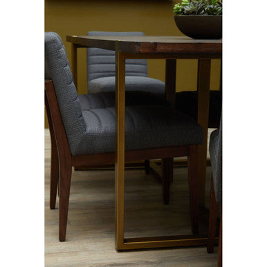 Grey Acacia Veneer Chevron Wood Rectangular Top Dining Table with Antique Brass Frame | Brando