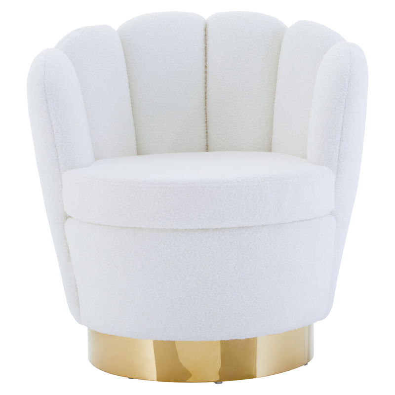 Off White Boucle Scalloped Swivel Chair | Biarritz