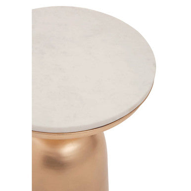 White Marble Top Side Table with Chunky Gold Iron Base | Amira