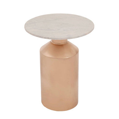 White Carrara Marble Top Side Table with Gold Iron Base | Amira
