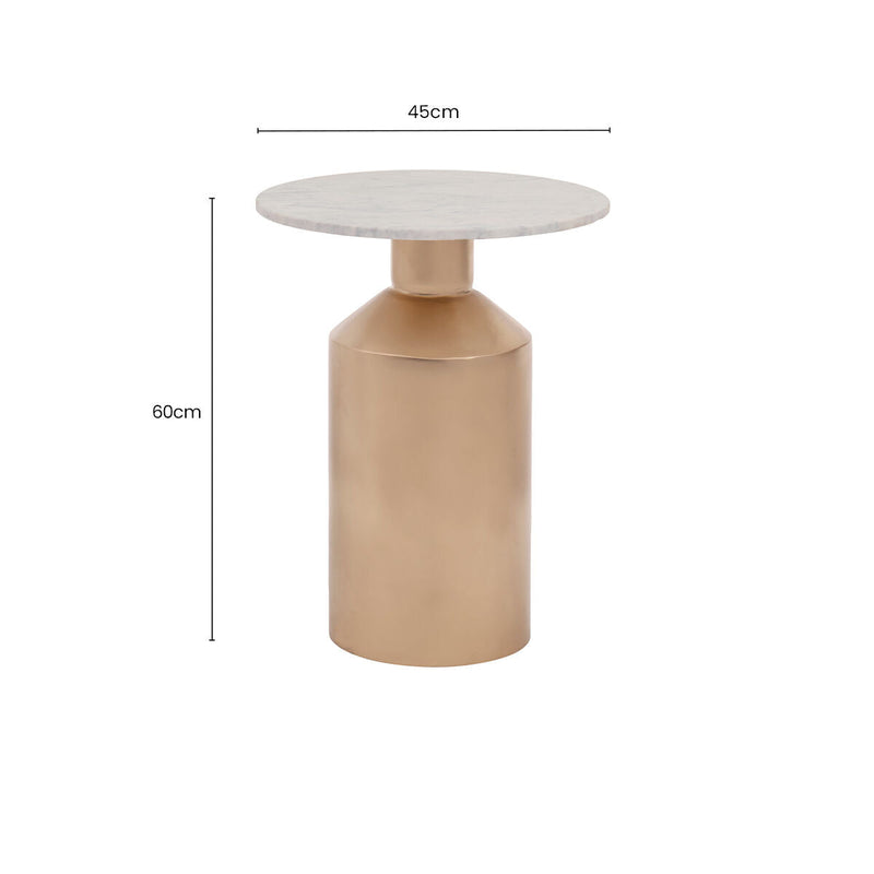White Carrara Marble Top Side Table with Gold Iron Base | Amira