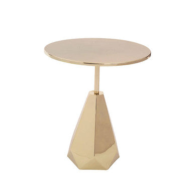 Gold Round Side Table with Geometric Base | Amira