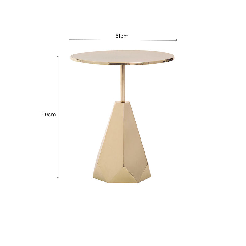 Gold Round Side Table with Geometric Base | Amira