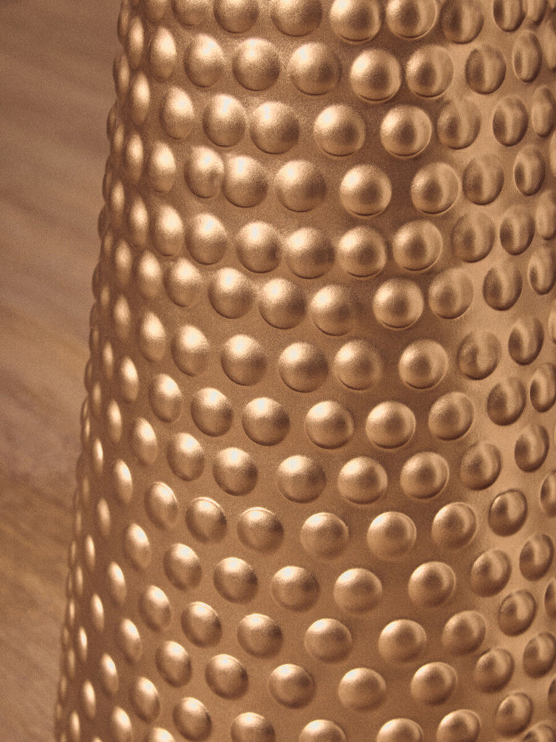 White Tabletop Side Table with Chunky Hammered Gold Base | Amira