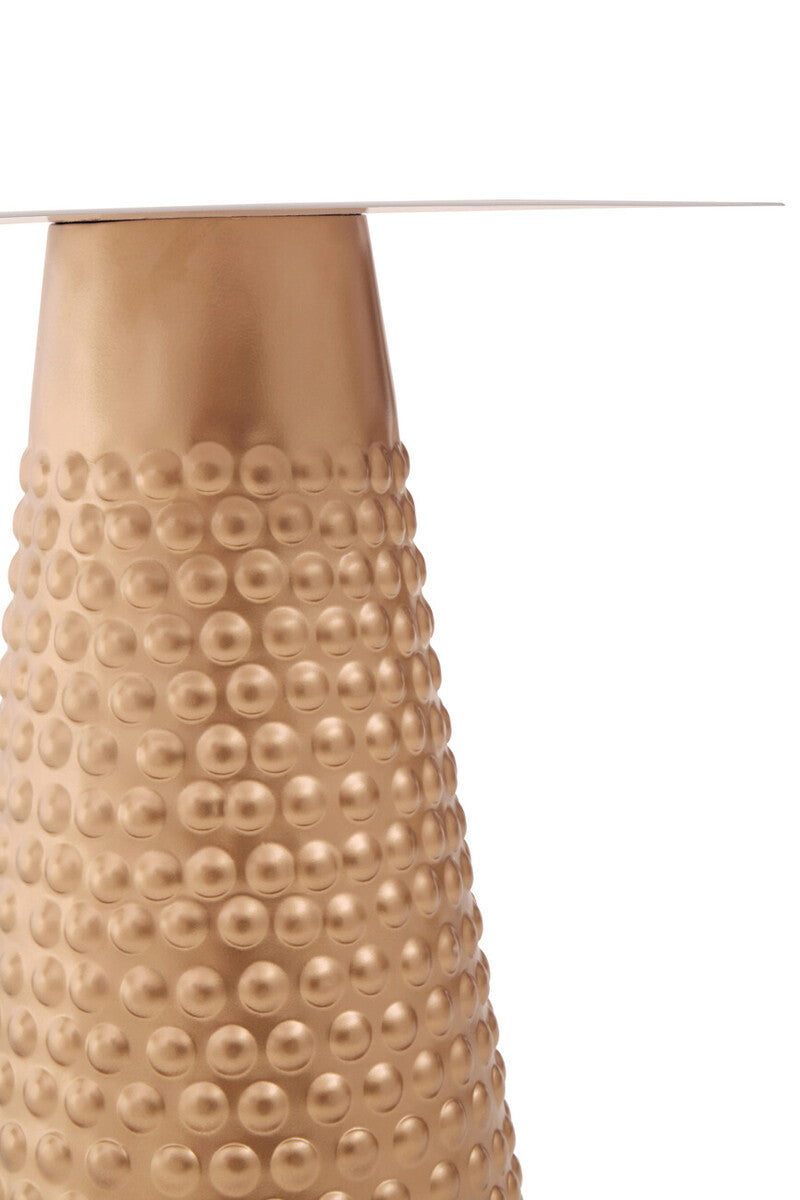 White Tabletop Side Table with Chunky Hammered Gold Base | Amira