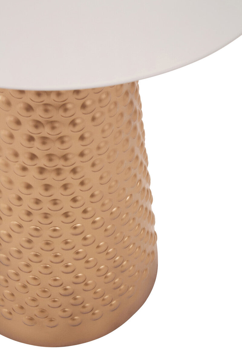White Tabletop Side Table with Chunky Hammered Gold Base | Amira