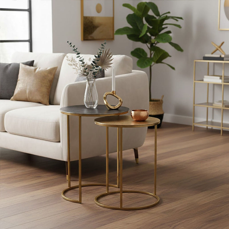 Nest of 2 Gold and Zinc Side Tables with Luxe Gold Steel Frames | Amira