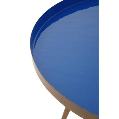 Blue Enamel Nest of Two Side Tables with Gold Finish Metal Frame | Amira