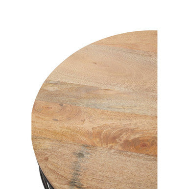 Natural Wood Top Side Table with Black Metal Cage Base | Pali
